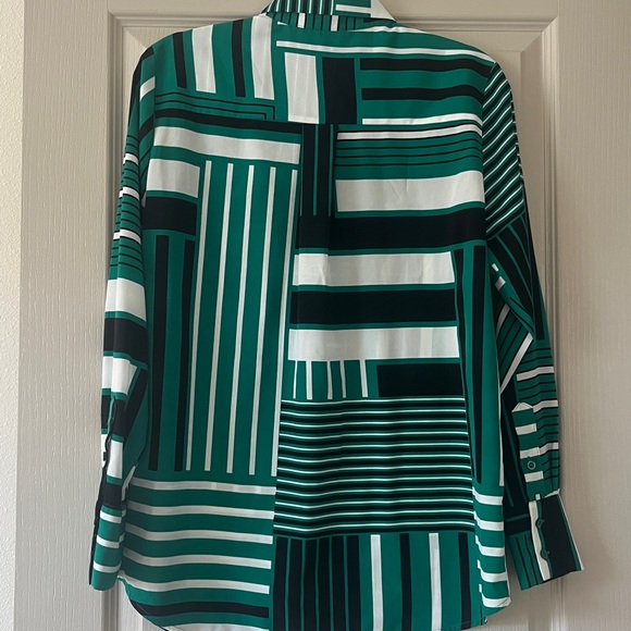 Nine West Green and Black Striped Button-Up Shirt - Picture 6 of 6